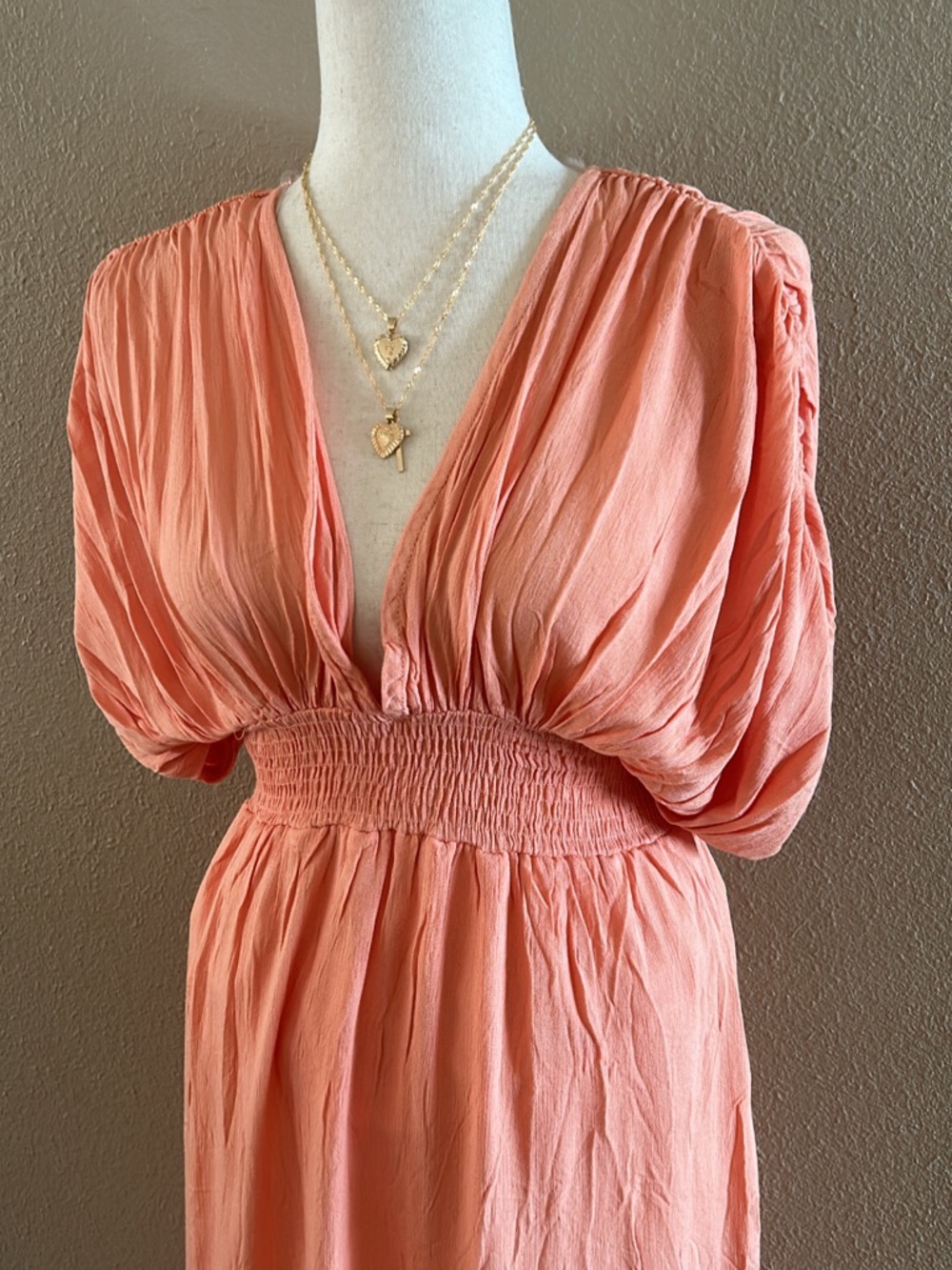 Timing Coral Pleated V-Neck Maxi Dress - Picture 11 of 12